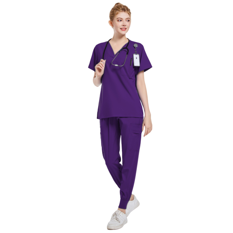 Set medical în două piese (split) – poliester-elastan 95%+, uscare rapidă, decolteu în V, mâneci scurte, unisex