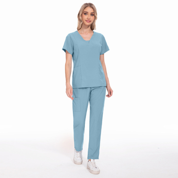 Unisex set scrubs zdravotníckych – top s krátkym rukávom a nohavice s V výstrihom, rýchloschnúci polyester-elastán zmes