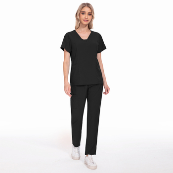 Unisex set scrubs zdravotníckych – top s krátkym rukávom a nohavice s V výstrihom, rýchloschnúci polyester-elastán zmes