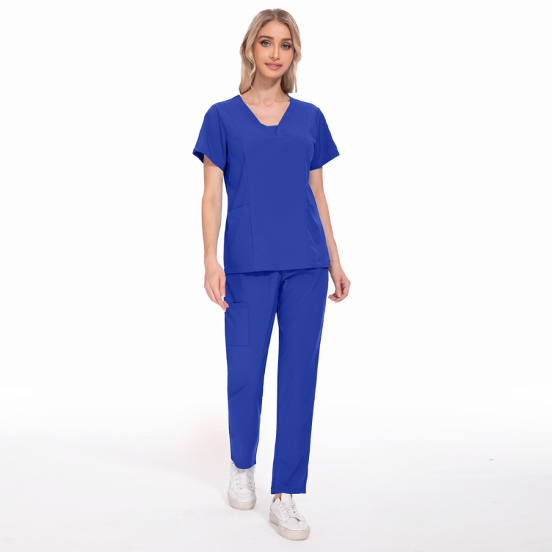 Unisex set scrubs zdravotníckych – top s krátkym rukávom a nohavice s V výstrihom, rýchloschnúci polyester-elastán zmes