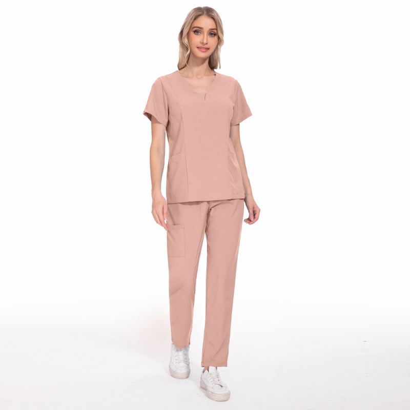 Unisex set scrubs zdravotníckych – top s krátkym rukávom a nohavice s V výstrihom, rýchloschnúci polyester-elastán zmes