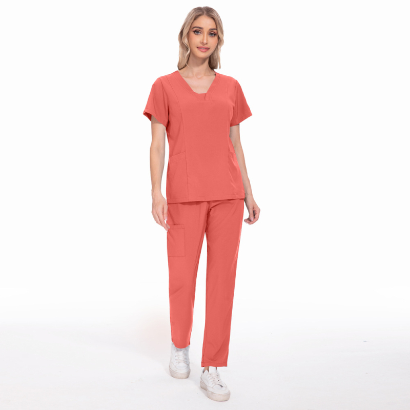 Unisex set scrubs zdravotníckych – top s krátkym rukávom a nohavice s V výstrihom, rýchloschnúci polyester-elastán zmes
