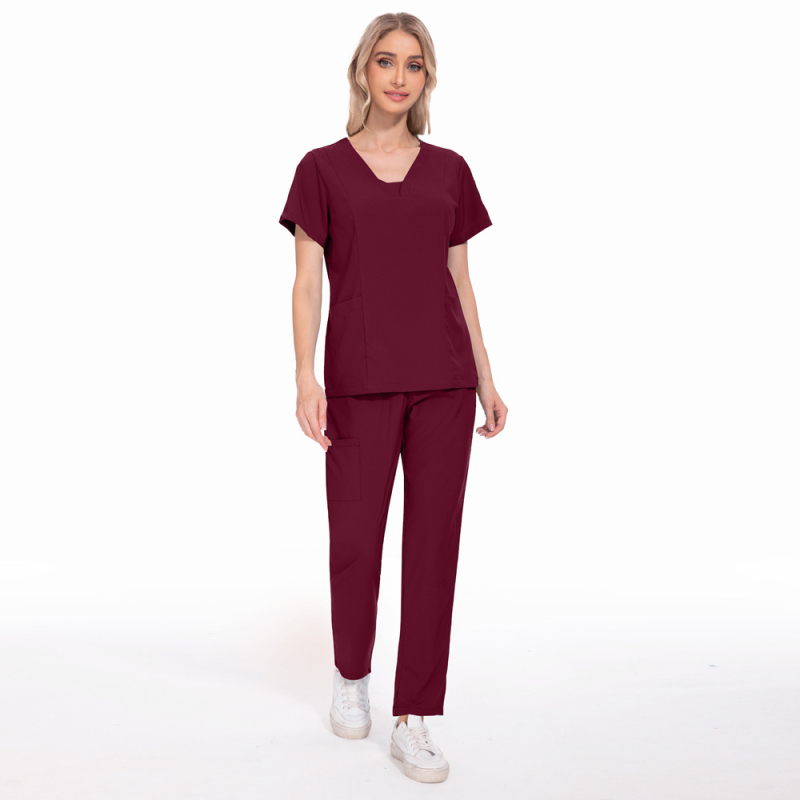 Unisex set scrubs zdravotníckych – top s krátkym rukávom a nohavice s V výstrihom, rýchloschnúci polyester-elastán zmes