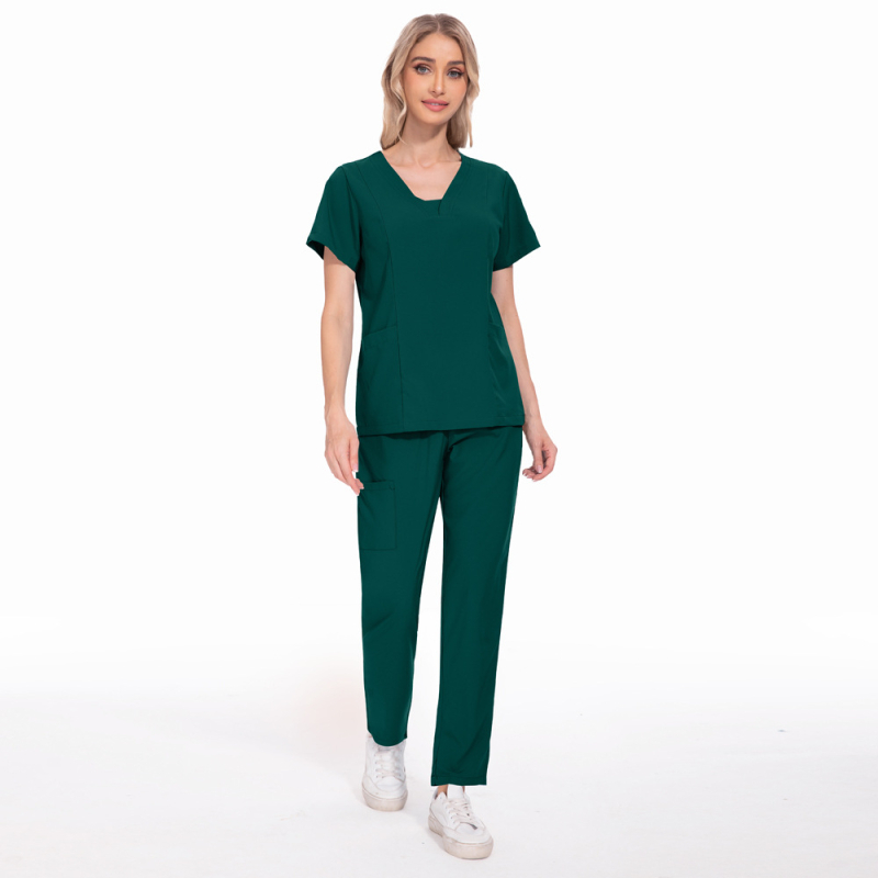 Unisex set scrubs zdravotníckych – top s krátkym rukávom a nohavice s V výstrihom, rýchloschnúci polyester-elastán zmes