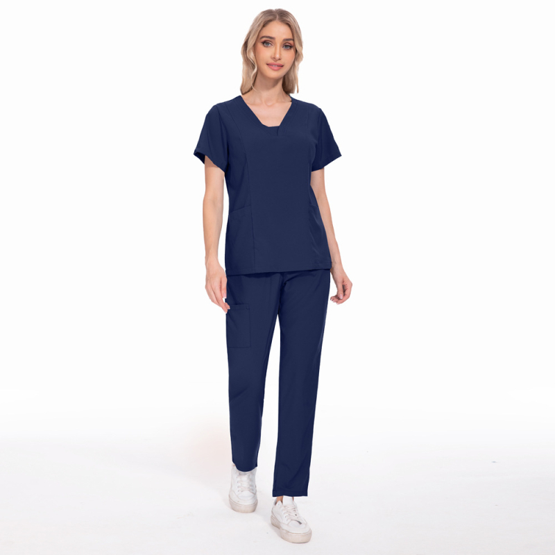 Unisex set scrubs zdravotníckych – top s krátkym rukávom a nohavice s V výstrihom, rýchloschnúci polyester-elastán zmes