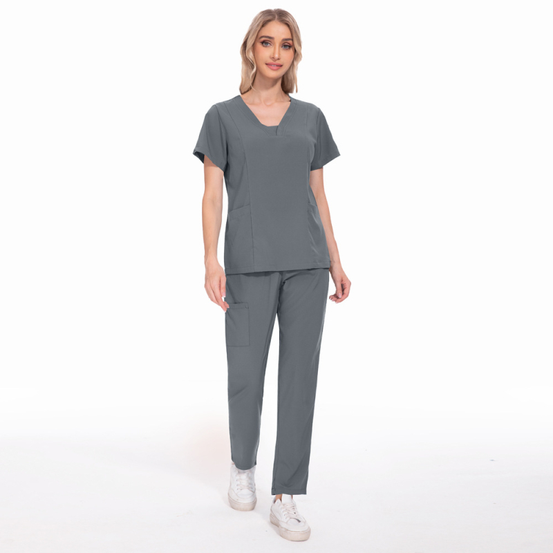 Unisex set scrubs zdravotníckych – top s krátkym rukávom a nohavice s V výstrihom, rýchloschnúci polyester-elastán zmes