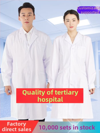 Unisex zdravotnícky lekársky plášť s krátkymi rukávmi, polyester-bavlna 65/35, odvádza vlhkosť, golier saka, nemocnica klinika