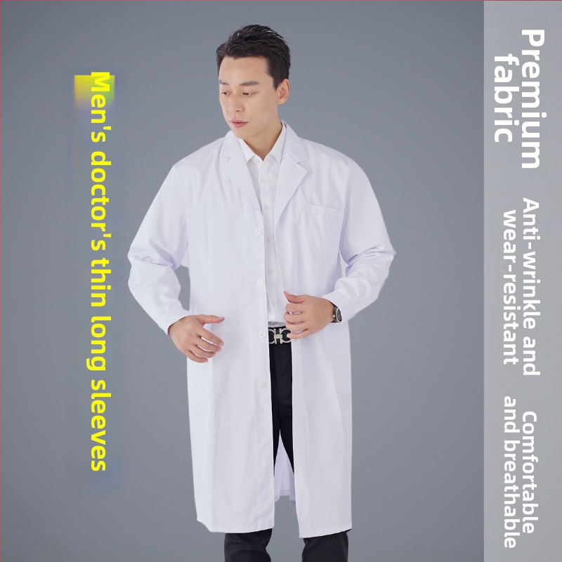 Unisex zdravotnícky lekársky plášť s krátkymi rukávmi, polyester-bavlna 65/35, odvádza vlhkosť, golier saka, nemocnica klinika