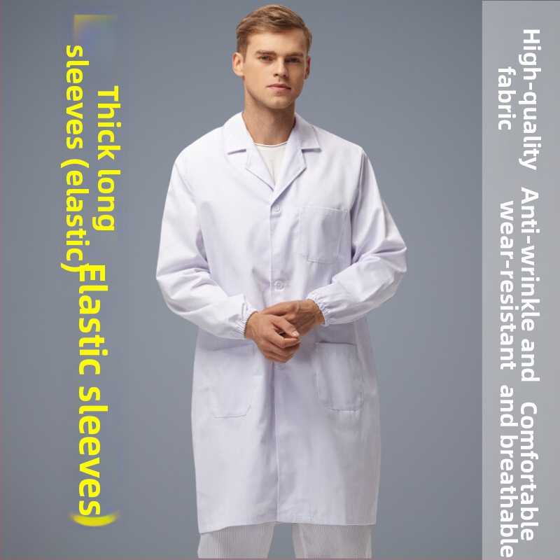 Unisex zdravotnícky lekársky plášť s krátkymi rukávmi, polyester-bavlna 65/35, odvádza vlhkosť, golier saka, nemocnica klinika