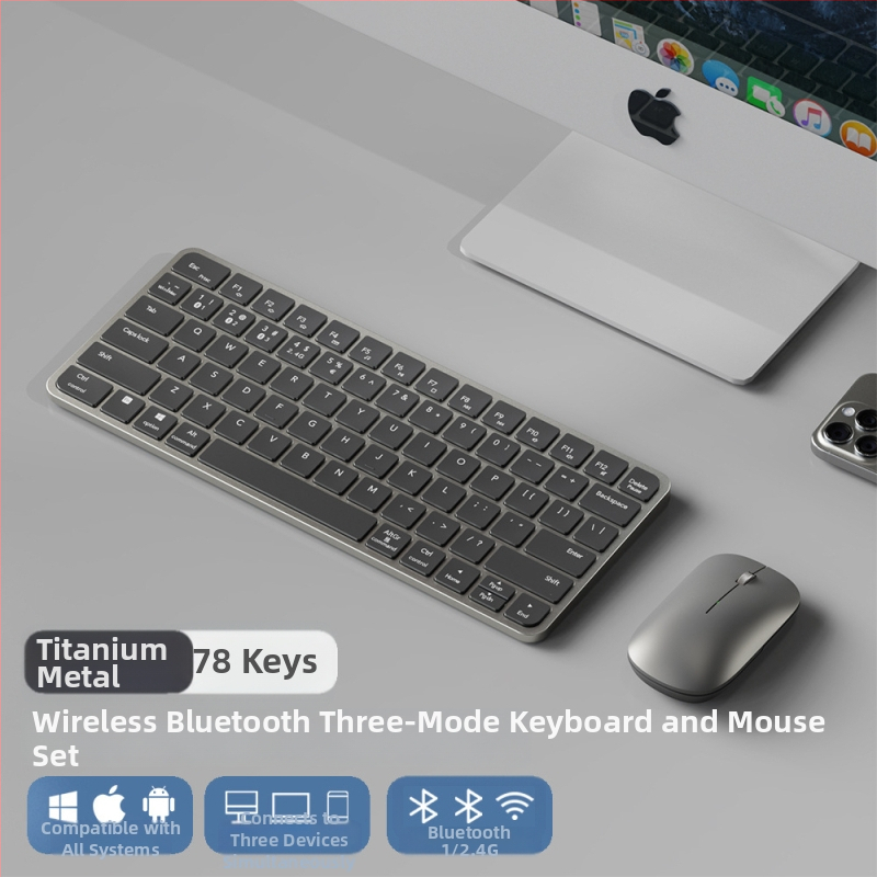 Bezdrôtový tenký set klávesnice a myši – viac ako 98 kláves, bezdrôtové pripojenie, spárovanie na 2 zariadenia, bez podsvietenia