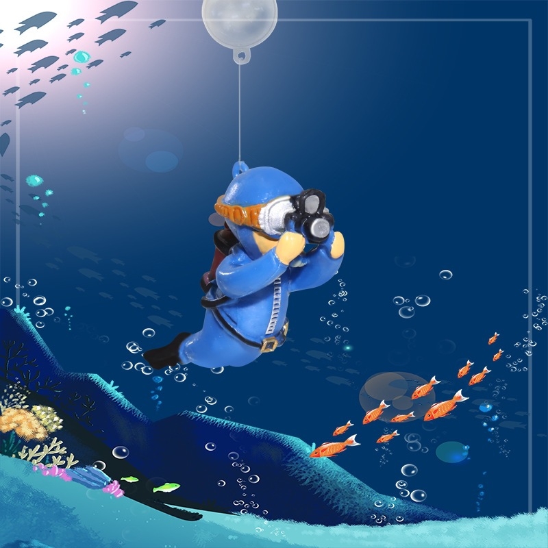 PVC dekor za akvarij - plutajuća crtana figurica male vještice ronilice, 50 g