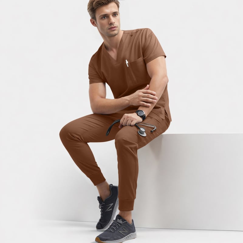 Унисекс медицински комплект: бързосъхнеща влагоотвеждаща материя, топ с V-образно деколте и къс ръкав + панталони, полиестер/еластан