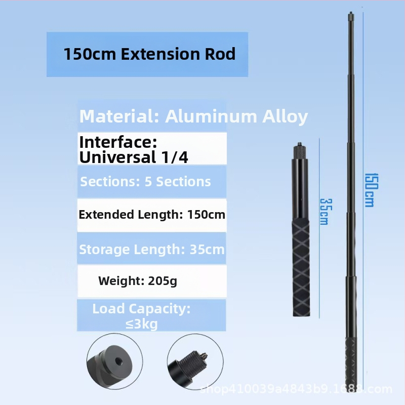 Aliuminio lydinio rankinė selfie lazda Insta360 X3/X4/X5, 4 segmentai, maksimali apkrova 2–5 kg, modelis Straight pull 1230