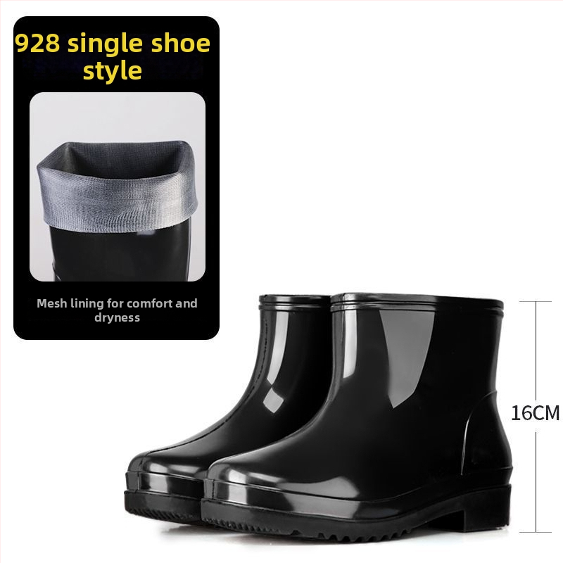 Moteriški PVC lietaus batai, aukštas viršutinis, žemas kulnas 1-3 cm, storas padas, neslidūs, užsegimas slip-on