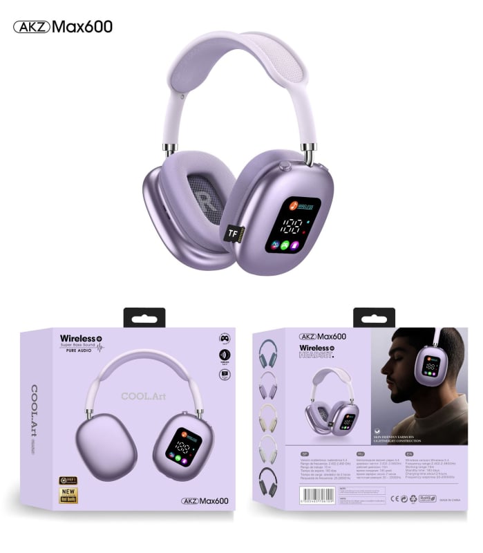 AKZ MAX600 Bežične over-ear Bluetooth slušalice s RGB zaslonom i čitačem kartica, prilagođeni model