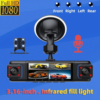 Automobilinis vaizdo registratorius su 360° aprėptimi, 4 objektyvai, Wi-Fi, infraraudonųjų spindulių naktinis matymas, 1080p