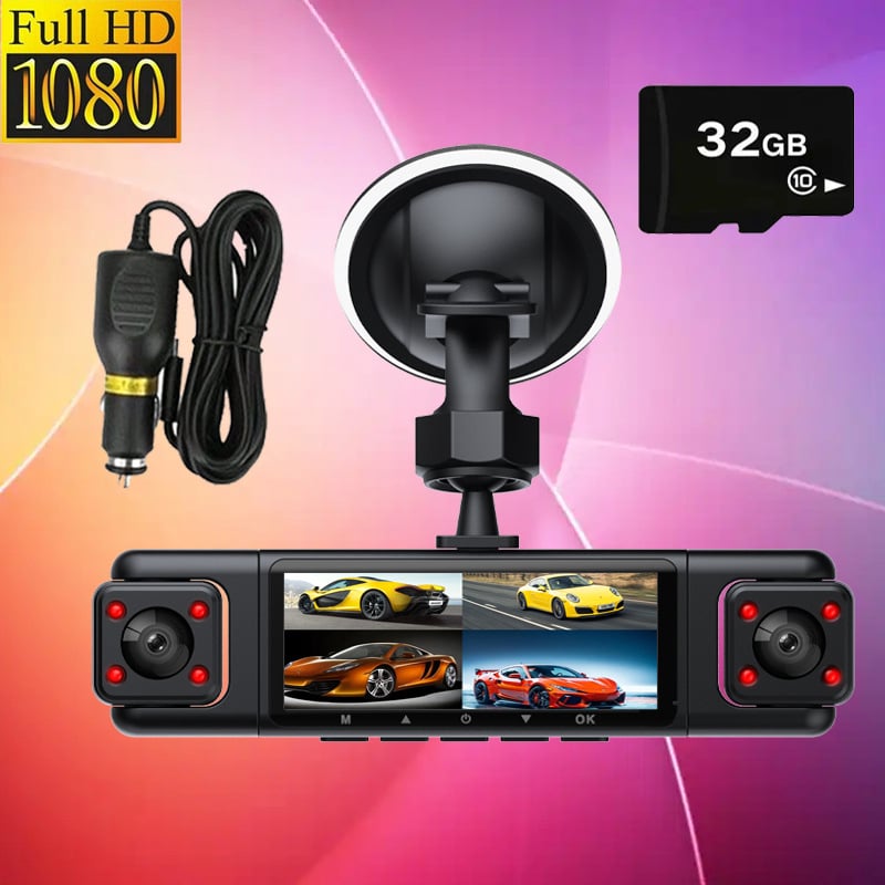 Automobilinis vaizdo registratorius su 360° aprėptimi, 4 objektyvai, Wi-Fi, infraraudonųjų spindulių naktinis matymas, 1080p