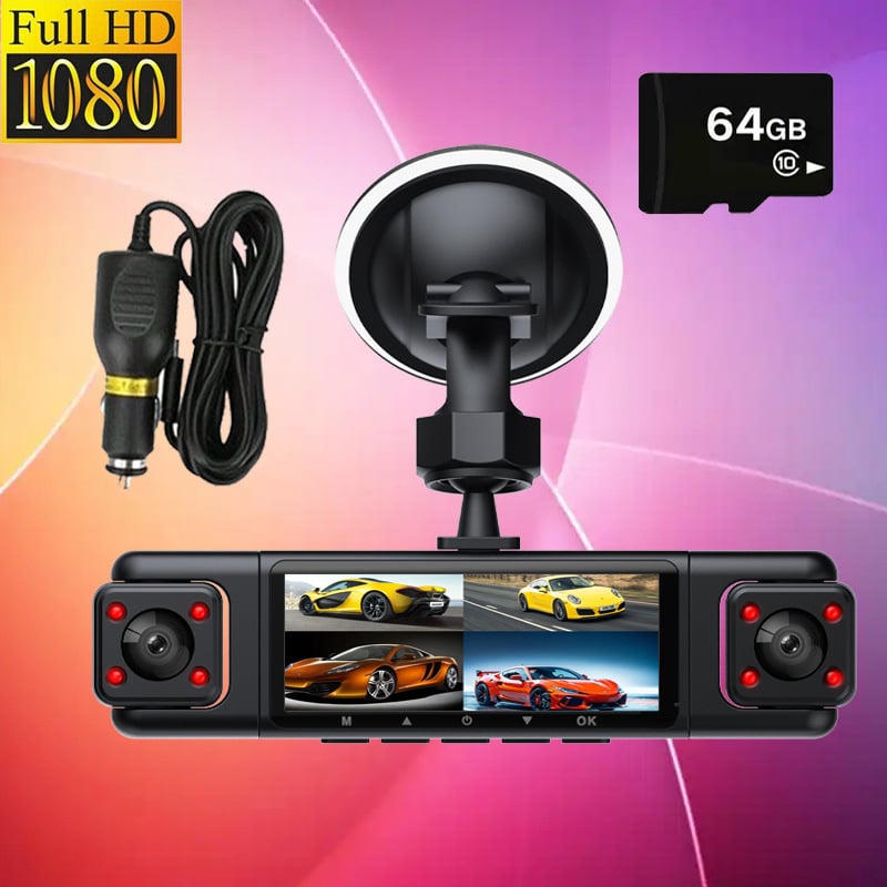 Automobilinis vaizdo registratorius su 360° aprėptimi, 4 objektyvai, Wi-Fi, infraraudonųjų spindulių naktinis matymas, 1080p