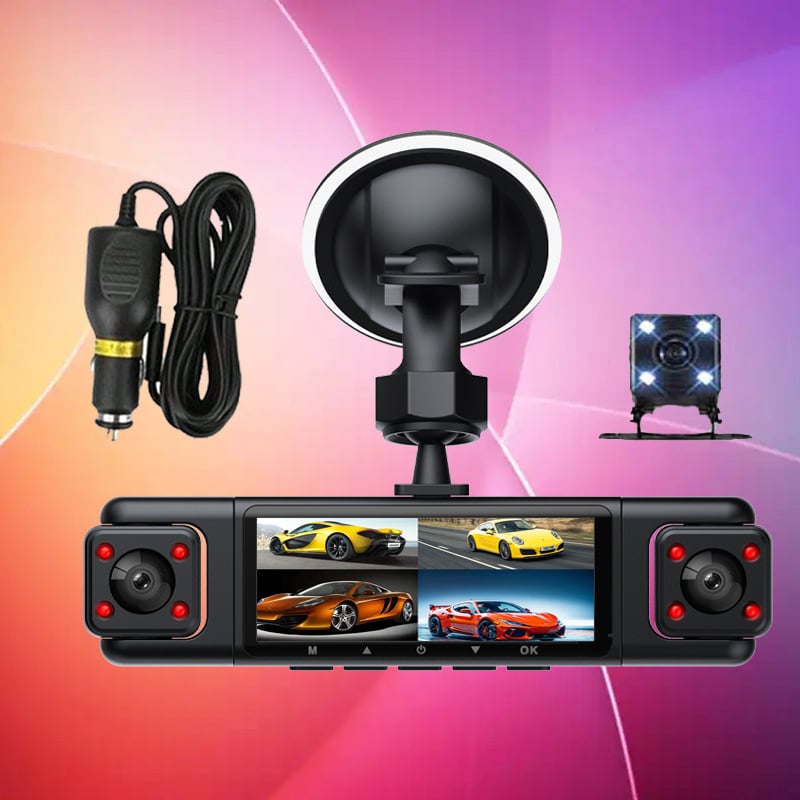 Automobilinis vaizdo registratorius su 360° aprėptimi, 4 objektyvai, Wi-Fi, infraraudonųjų spindulių naktinis matymas, 1080p