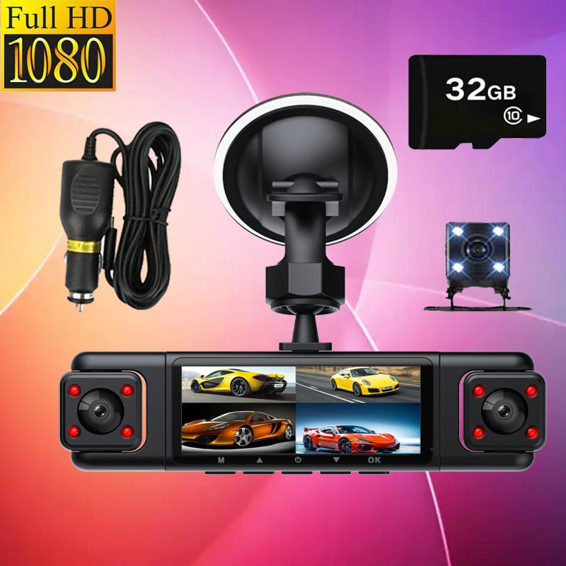 Automobilinis vaizdo registratorius su 360° aprėptimi, 4 objektyvai, Wi-Fi, infraraudonųjų spindulių naktinis matymas, 1080p