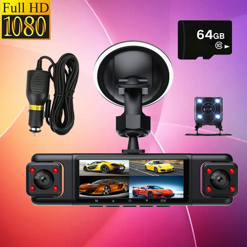 Automobilinis vaizdo registratorius su 360° aprėptimi, 4 objektyvai, Wi-Fi, infraraudonųjų spindulių naktinis matymas, 1080p