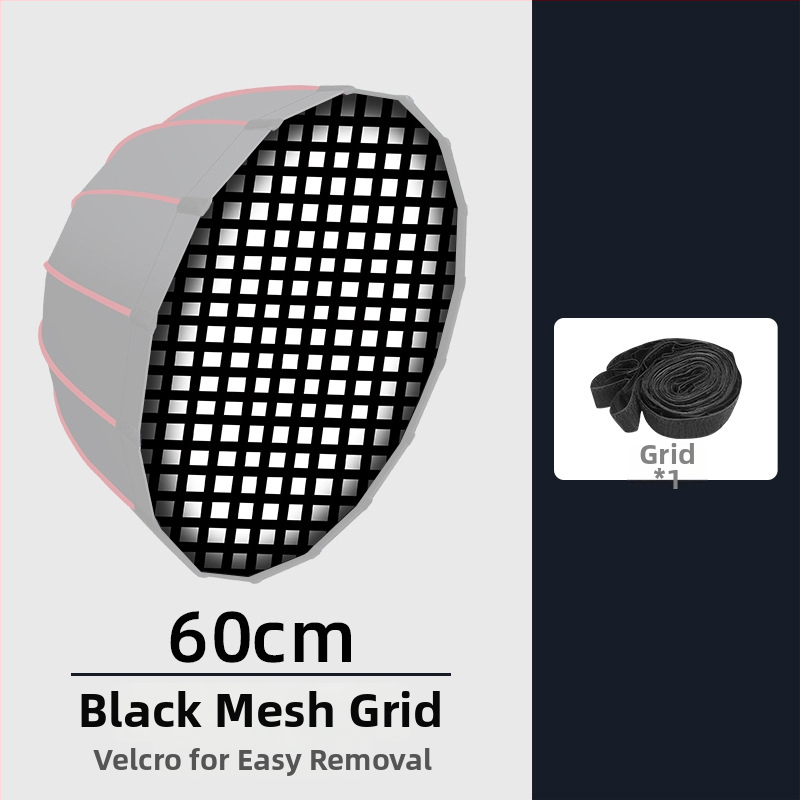 Gilus parabolinis softboxas su grotelėmis profesionaliai fotografijai – metalinis rėmas, atspindinti audinys, poliesteris