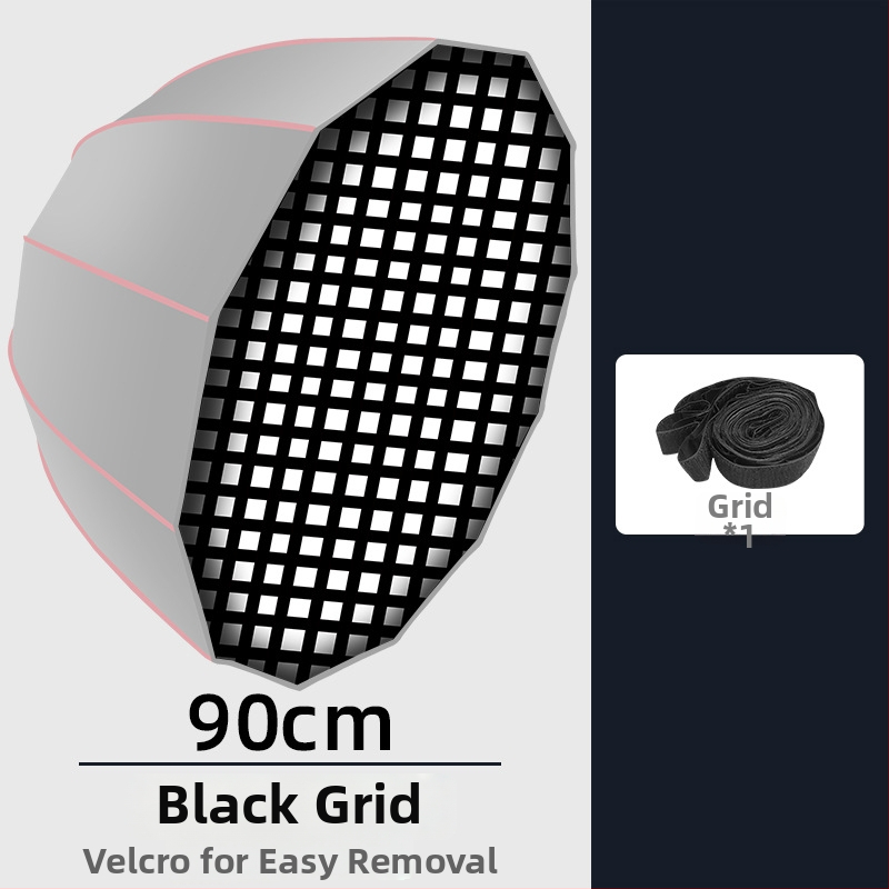 Gilus parabolinis softboxas su grotelėmis profesionaliai fotografijai – metalinis rėmas, atspindinti audinys, poliesteris