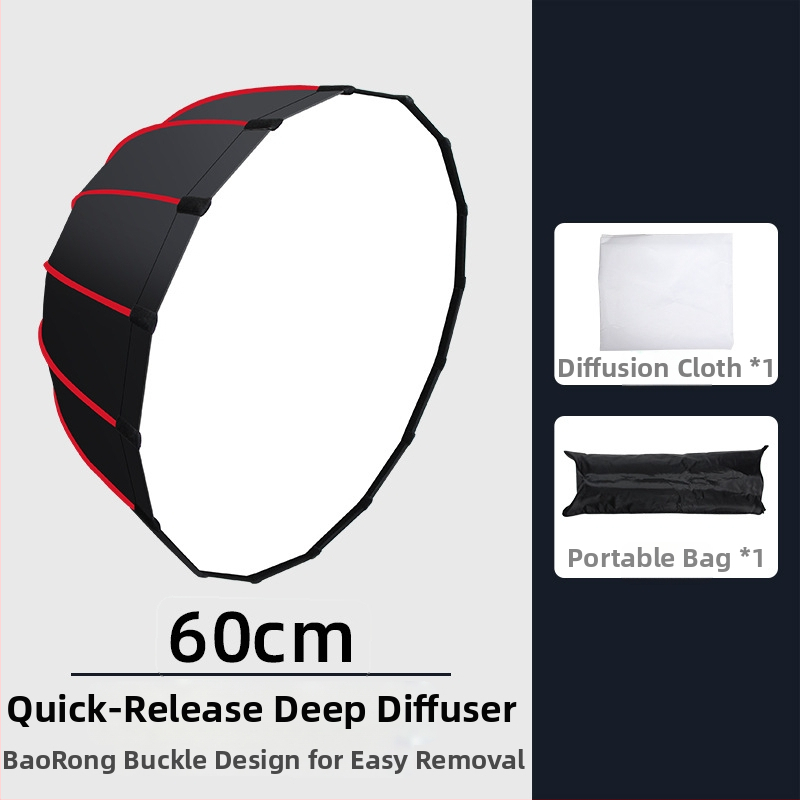 Gilus parabolinis softboxas su grotelėmis profesionaliai fotografijai – metalinis rėmas, atspindinti audinys, poliesteris