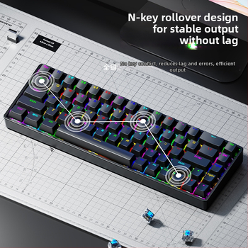 Механична клавиатура с безжична Bluetooth връзка, RGB подсветка, 68 клавиша, метално тяло (68 клавиша, безжична Bluetooth връзка, RGB подсветка, механични превключватели, метално тяло)