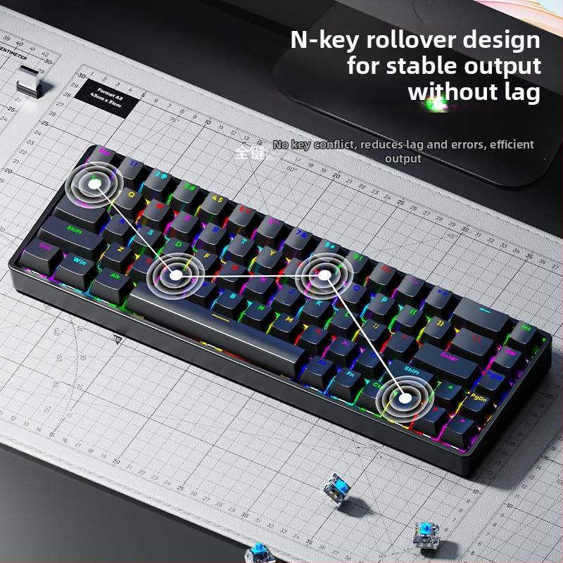 Механична клавиатура с безжична Bluetooth връзка, RGB подсветка, 68 клавиша, метално тяло (68 клавиша, безжична Bluetooth връзка, RGB подсветка, механични превключватели, метално тяло)