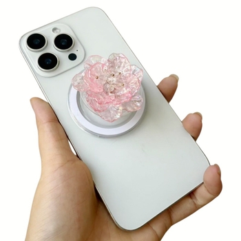 Триизмерна цветна мънистена магнитна поставка за телефон с прозрачен заден стикер, персонализируема, пластмаса/смола