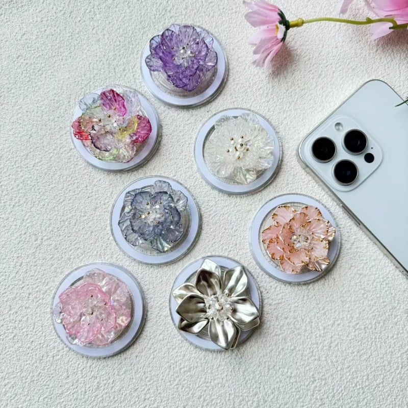 Триизмерна цветна мънистена магнитна поставка за телефон с прозрачен заден стикер, персонализируема, пластмаса/смола