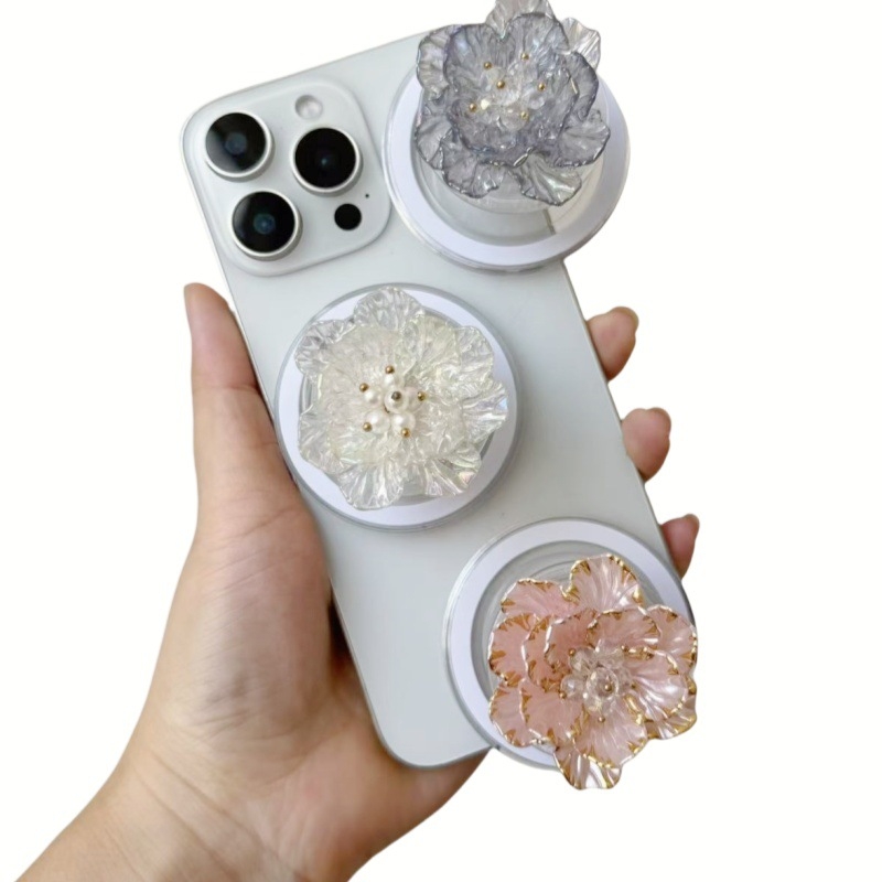 Триизмерна цветна мънистена магнитна поставка за телефон с прозрачен заден стикер, персонализируема, пластмаса/смола