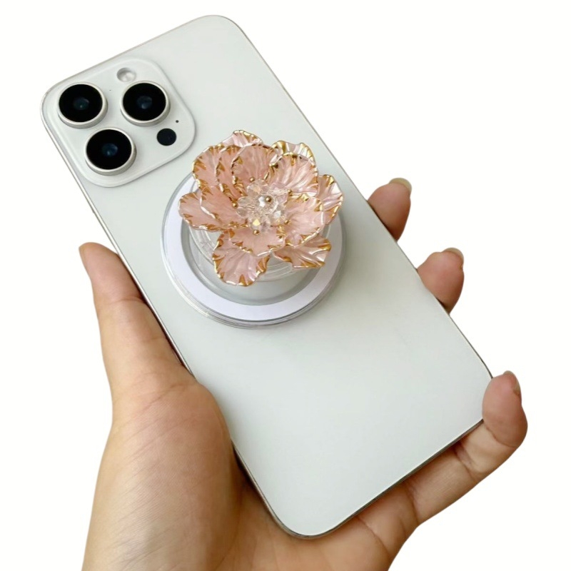 Триизмерна цветна мънистена магнитна поставка за телефон с прозрачен заден стикер, персонализируема, пластмаса/смола