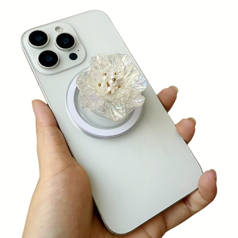 Триизмерна цветна мънистена магнитна поставка за телефон с прозрачен заден стикер, персонализируема, пластмаса/смола