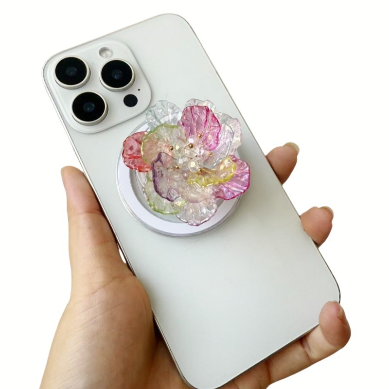 Триизмерна цветна мънистена магнитна поставка за телефон с прозрачен заден стикер, персонализируема, пластмаса/смола