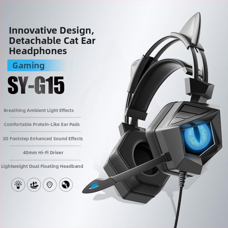 Esports gaming slúchadlá s 40 mm reproduktormi, 3,5 mm konektorom, kábelom, zabudovaný mikrofón, rozsah frekvencií 20–20000 Hz