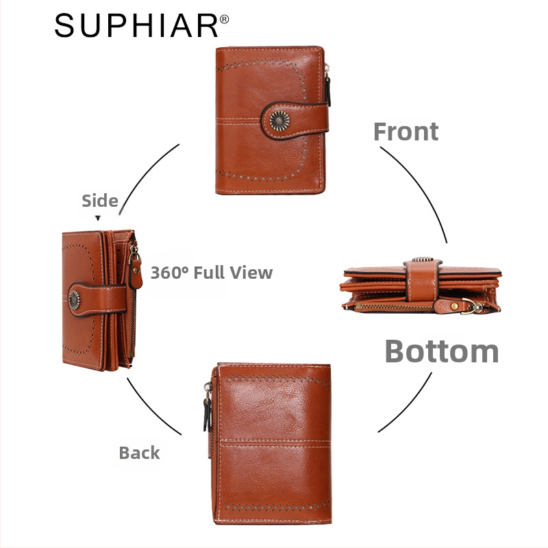 PU bőr RFID-blokkoló cipzáros pénztárca több kártyatartóval és csattal, vízálló és kopásálló
