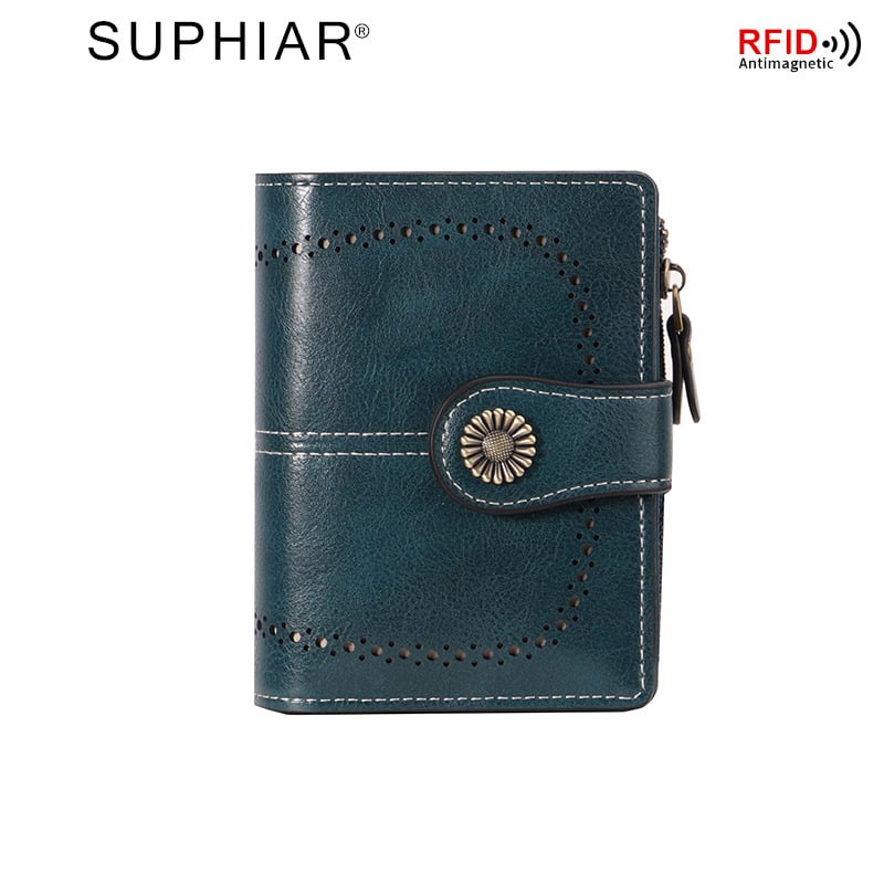 PU bőr RFID-blokkoló cipzáros pénztárca több kártyatartóval és csattal, vízálló és kopásálló