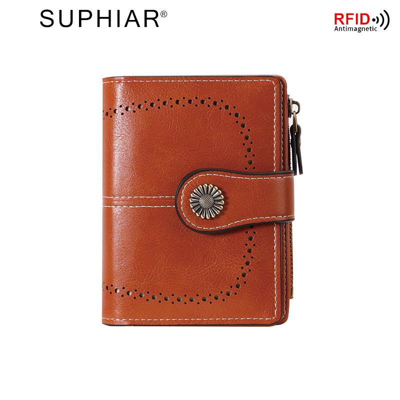 PU bőr RFID-blokkoló cipzáros pénztárca több kártyatartóval és csattal, vízálló és kopásálló