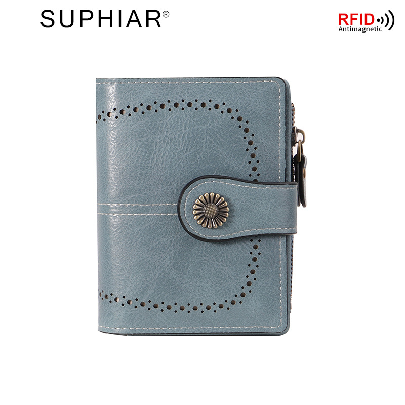 PU bőr RFID-blokkoló cipzáros pénztárca több kártyatartóval és csattal, vízálló és kopásálló
