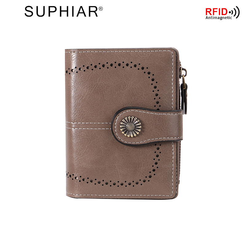 PU bőr RFID-blokkoló cipzáros pénztárca több kártyatartóval és csattal, vízálló és kopásálló