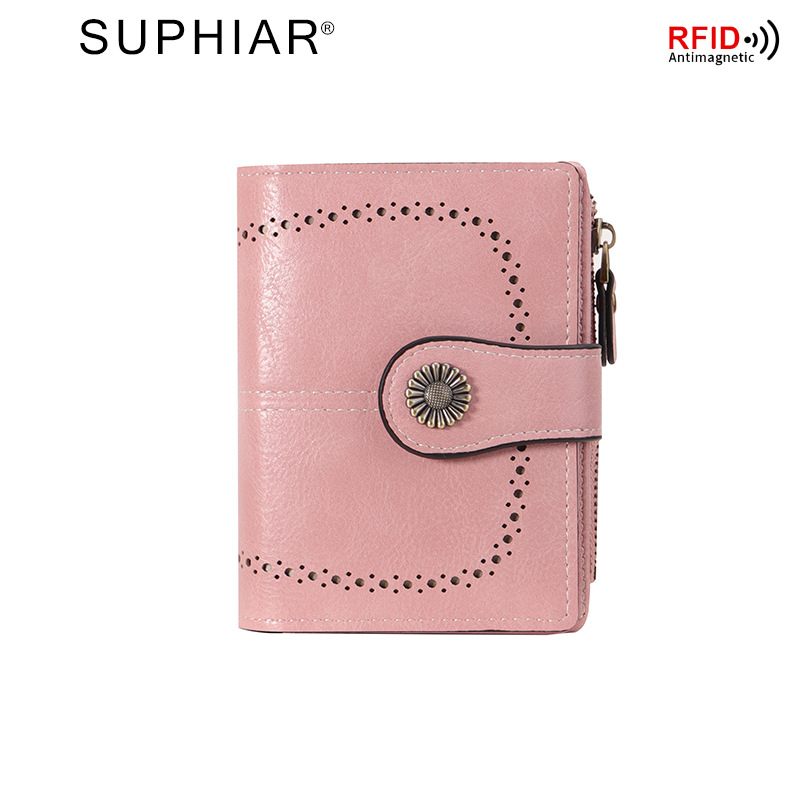 PU bőr RFID-blokkoló cipzáros pénztárca több kártyatartóval és csattal, vízálló és kopásálló