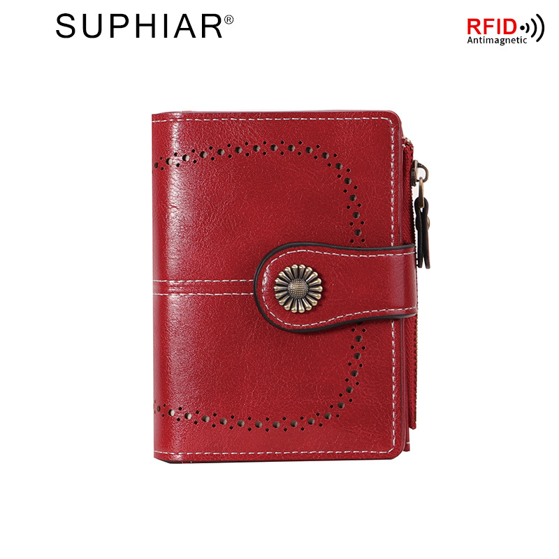 PU bőr RFID-blokkoló cipzáros pénztárca több kártyatartóval és csattal, vízálló és kopásálló