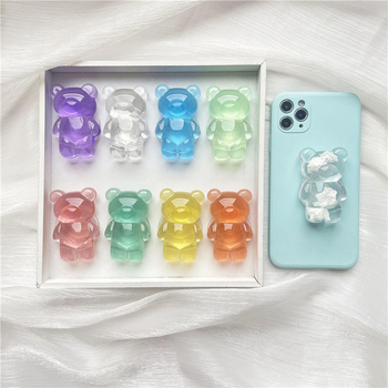 Átlátszó maci‑légzsákos telefonállvány felhő alakú teleszkópos tartóval asztali használatra, műanyag