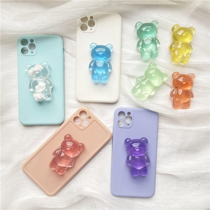 Átlátszó maci‑légzsákos telefonállvány felhő alakú teleszkópos tartóval asztali használatra, műanyag