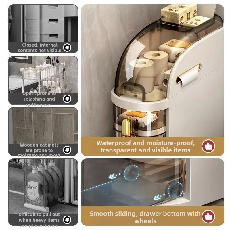 Vannas istabas uzglabāšanas skapis, modeļa 7222, no polipropilēna, šaurs uzglabāšanas nodalījums