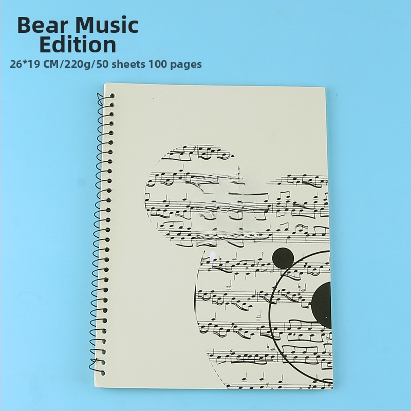 Penkių linijų natos užrašų sąsiuvinis su laisvomis lapomis, didelis rašymo plotas fortepijono partitūroms ir muzikos teorijai, studentams (40 g/m² popierius, iki 50 puslapių)