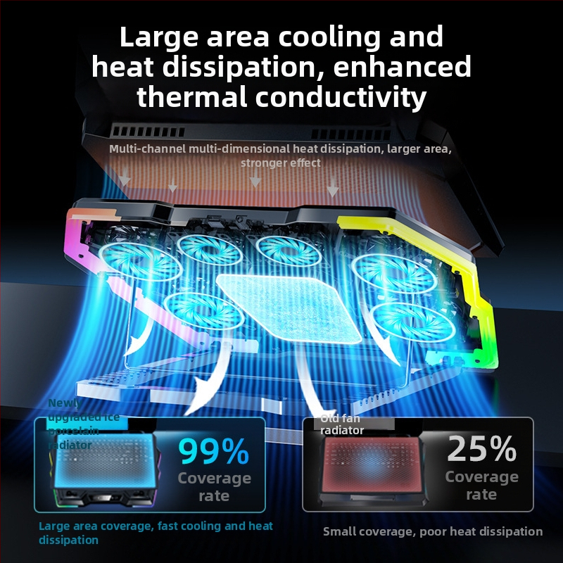 Nešiojamojo kompiuterio aušintuvas su 6 brandu ventiliatoriais ir puslaidininkiniu aušintuvo čipu, 6 ventiliatorių konfigūracija, 1,5 m kabelis, PC medžiaga, modelis LZ-D13