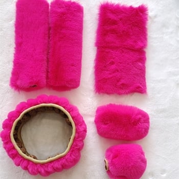 Mesterséges plüss anyagból készült kormányvédő készlet, hat darab, univerzális illeszkedés, klasszikus plüss stílus